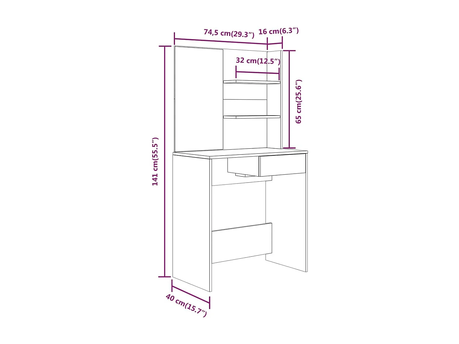 Ensemble de coiffeuse design grise 74.5 x 40 x 141 cm 02_0006293