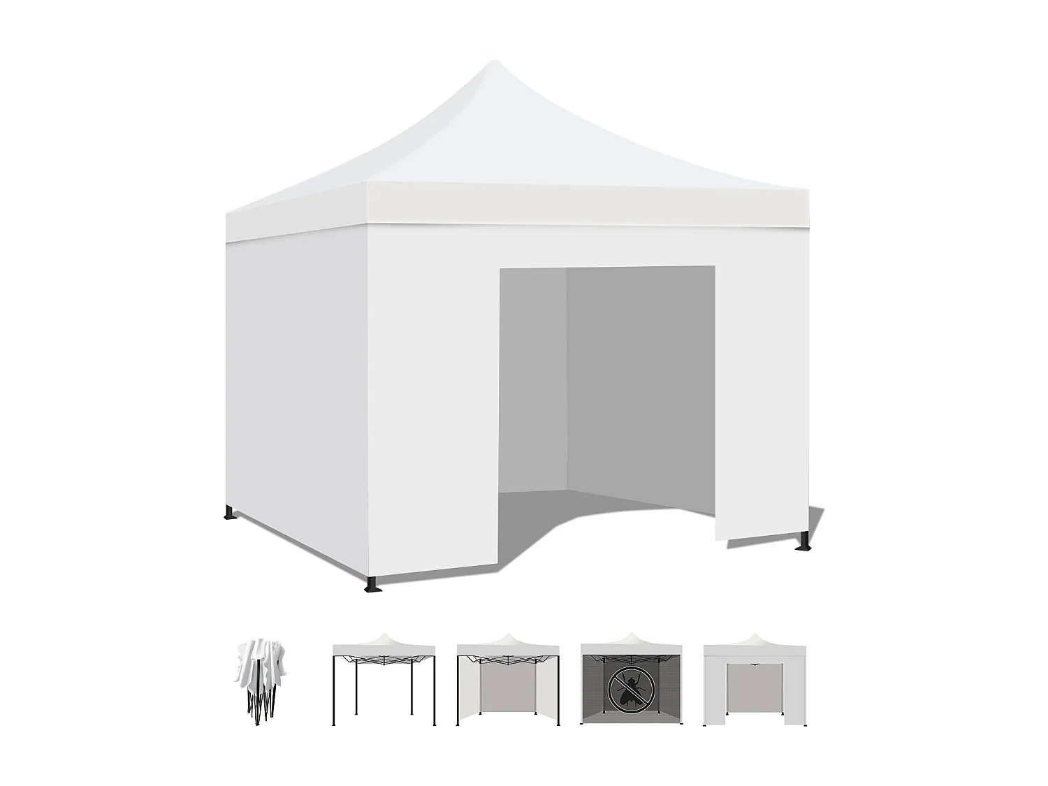 Gazebo de jardin 3x3 pliant avec toiles latérales et moustiquaire, blanc