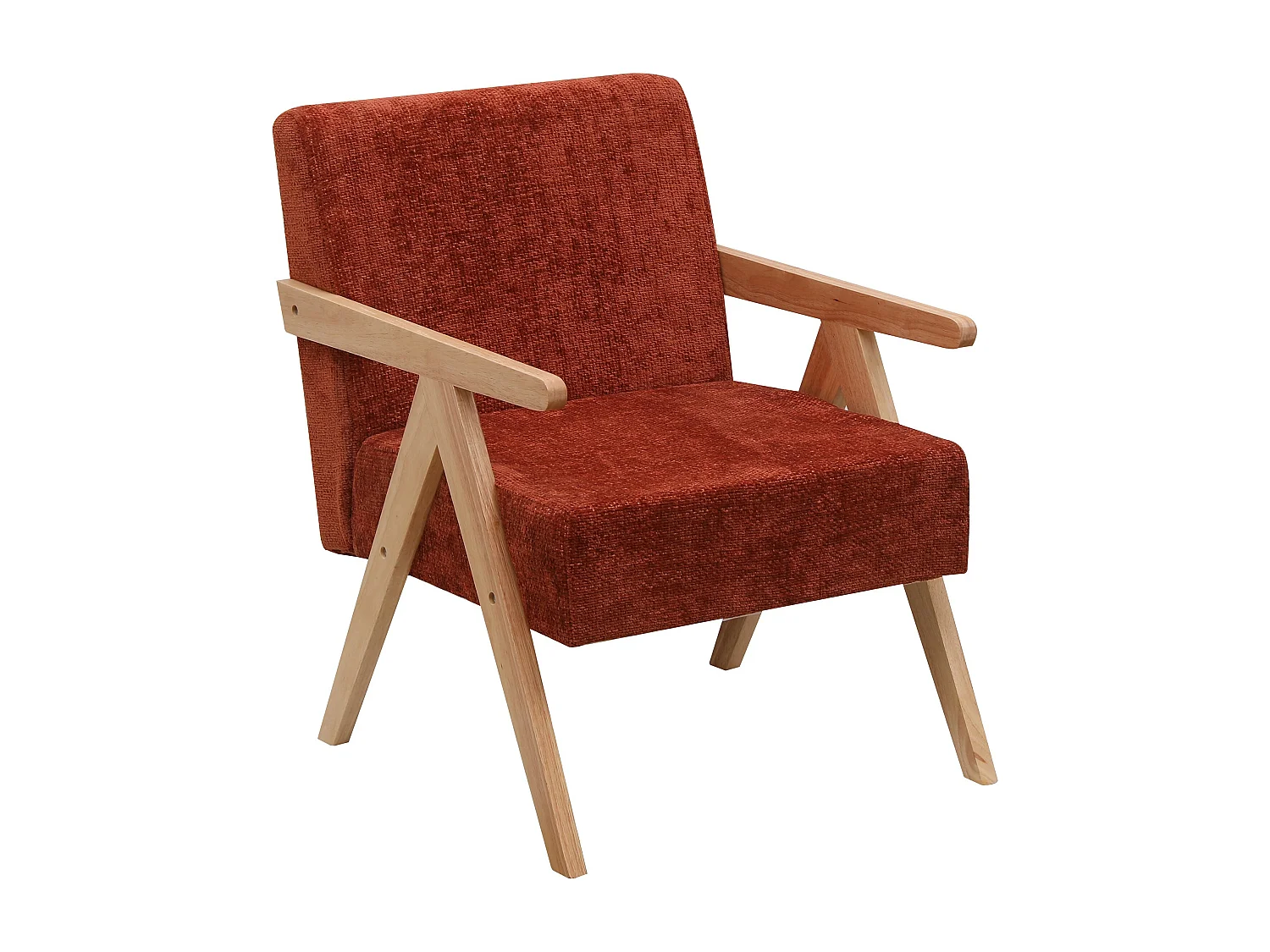 Fauteuil de salon en bois massif et tissu terracotta