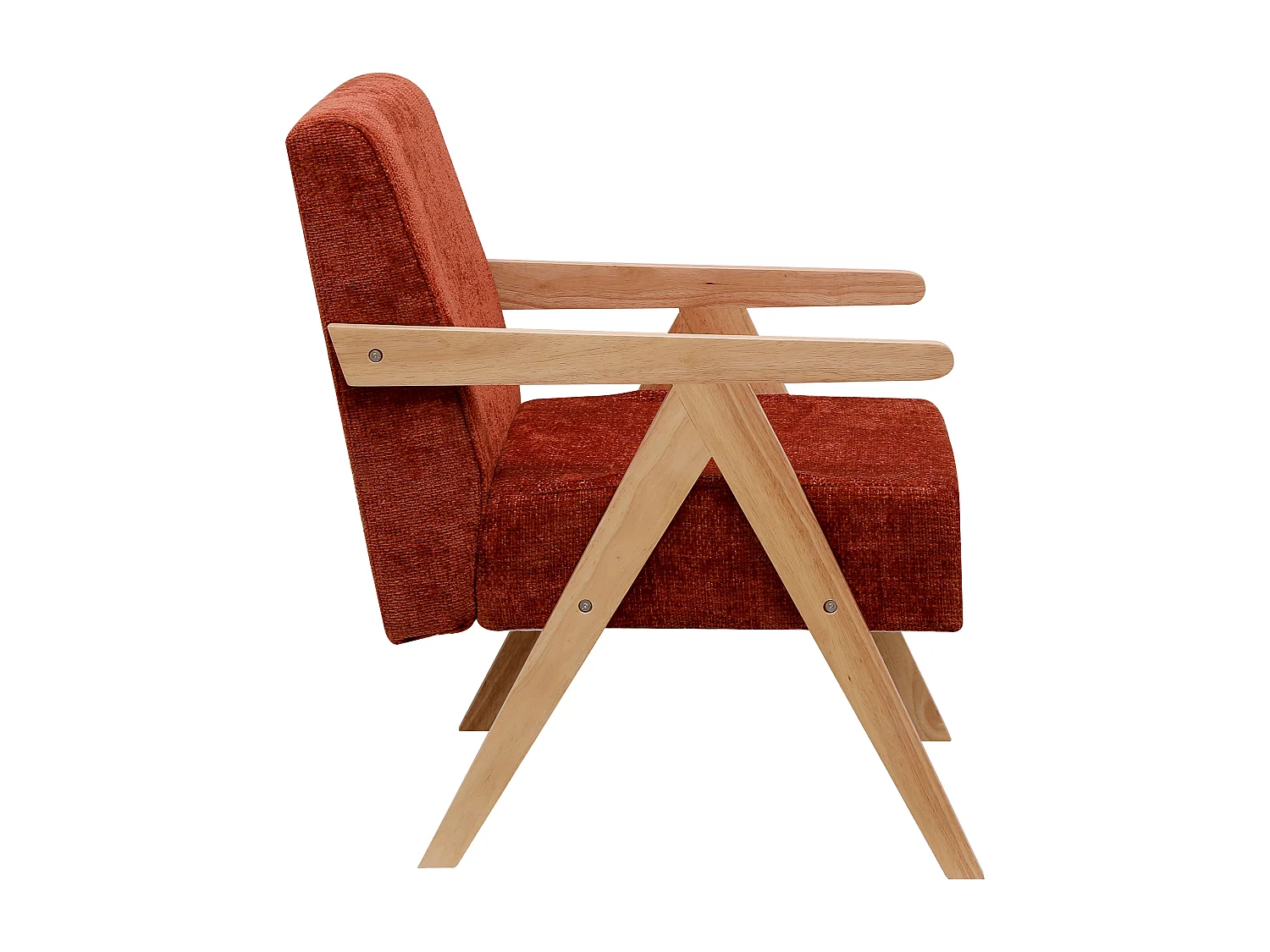 Fauteuil de salon en bois massif et tissu terracotta