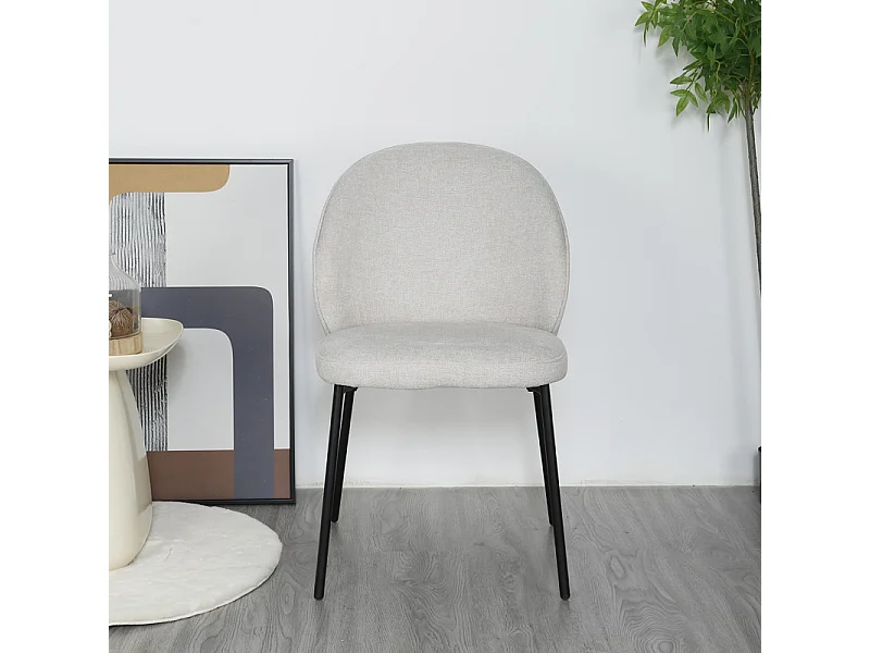Lot de 2 chaises en tissu écru pieds minimalistes métal noir - BLAIR