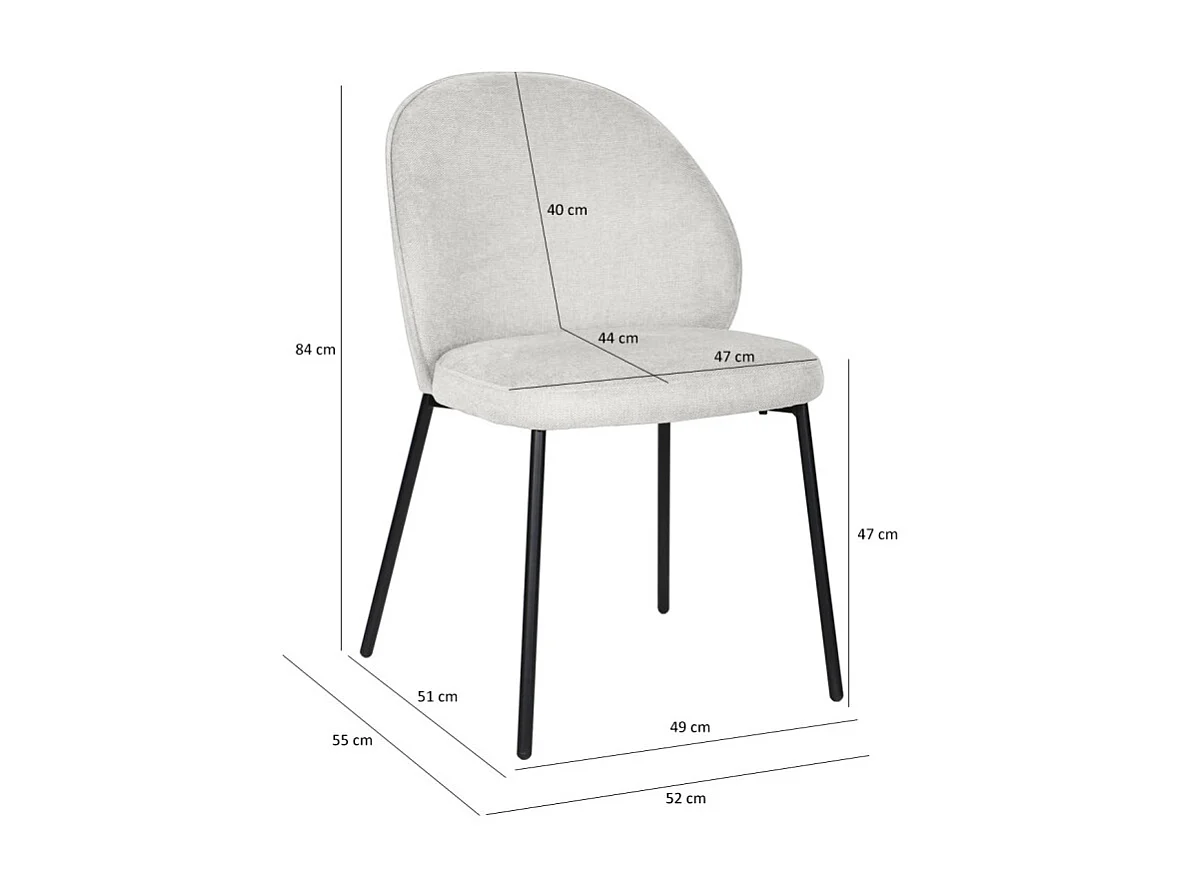 Lot de 2 chaises en tissu écru pieds minimalistes métal noir - BLAIR