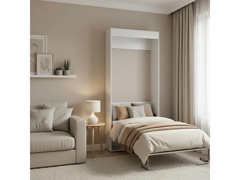 Cama dobrável vertical aglomerado branco 90x190cm