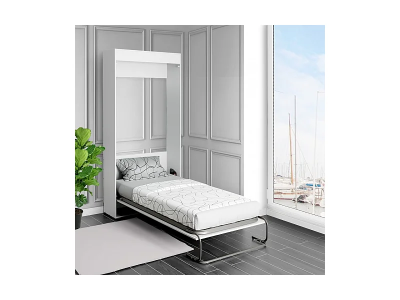 Lit escamotable verticaux aggloméré blanc 90x190cm