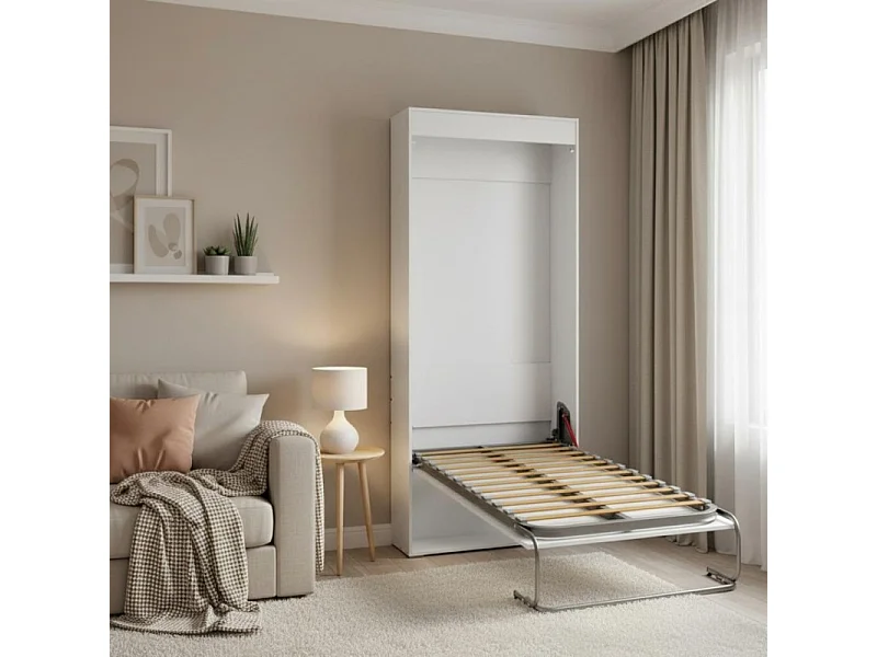 Lit escamotable verticaux aggloméré blanc 90x190cm