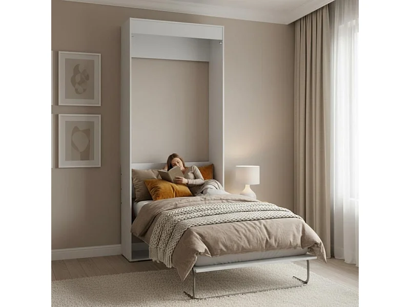 Lit escamotable verticaux aggloméré blanc 90x190cm