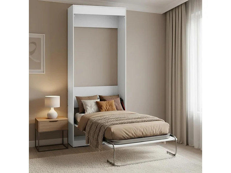 Verticaal opklapbed spaanplaat melamine wit 90x190cm