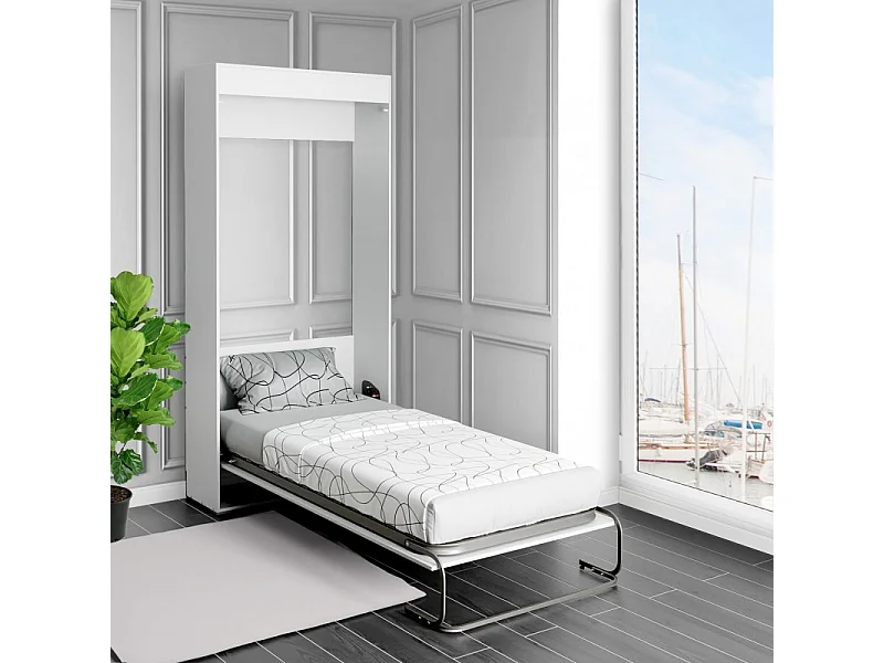 Lit escamotable verticaux aggloméré blanc 90x190cm