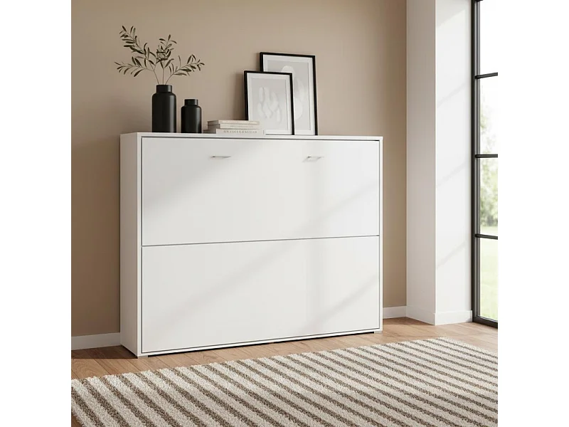 Lit escamotable aggloméré mélamine blanc 135x190cm