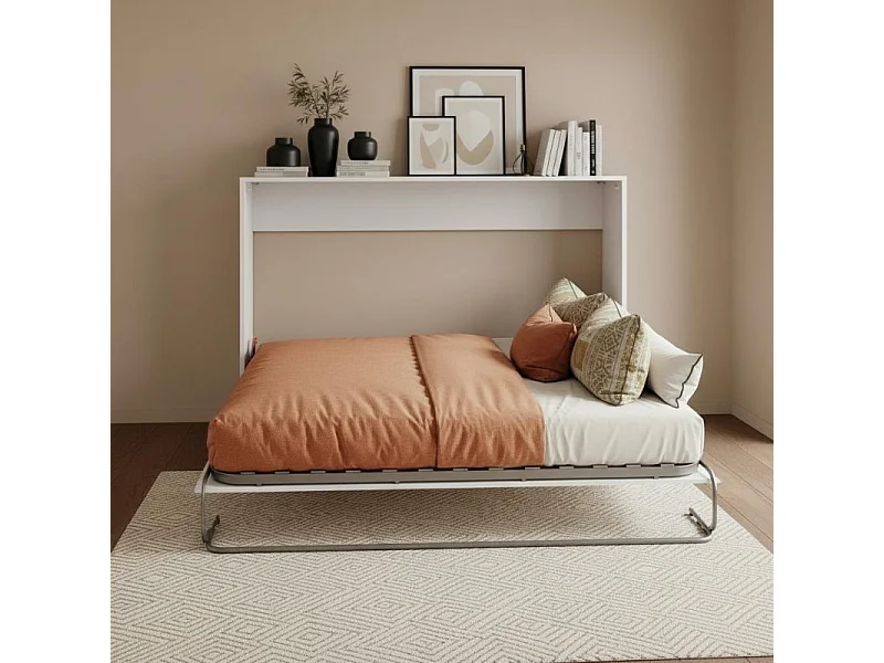 Lit escamotable aggloméré mélamine blanc 135x190cm