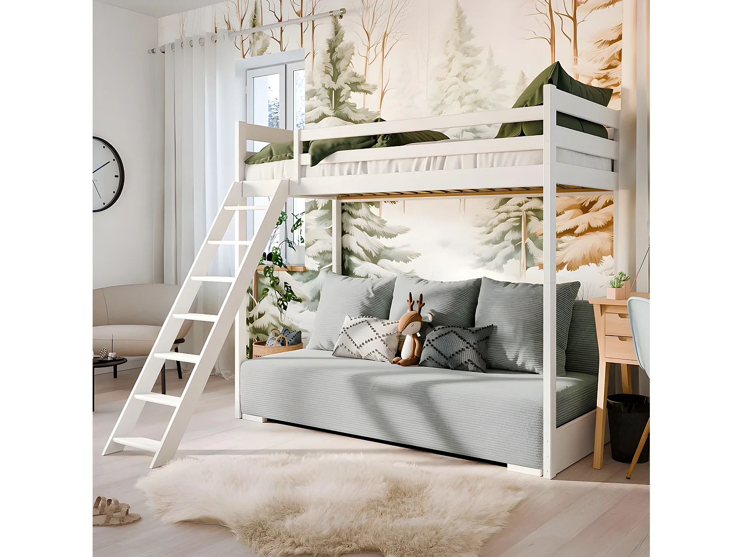 Beliche-sofá madeira branco 170x208x96/140cm