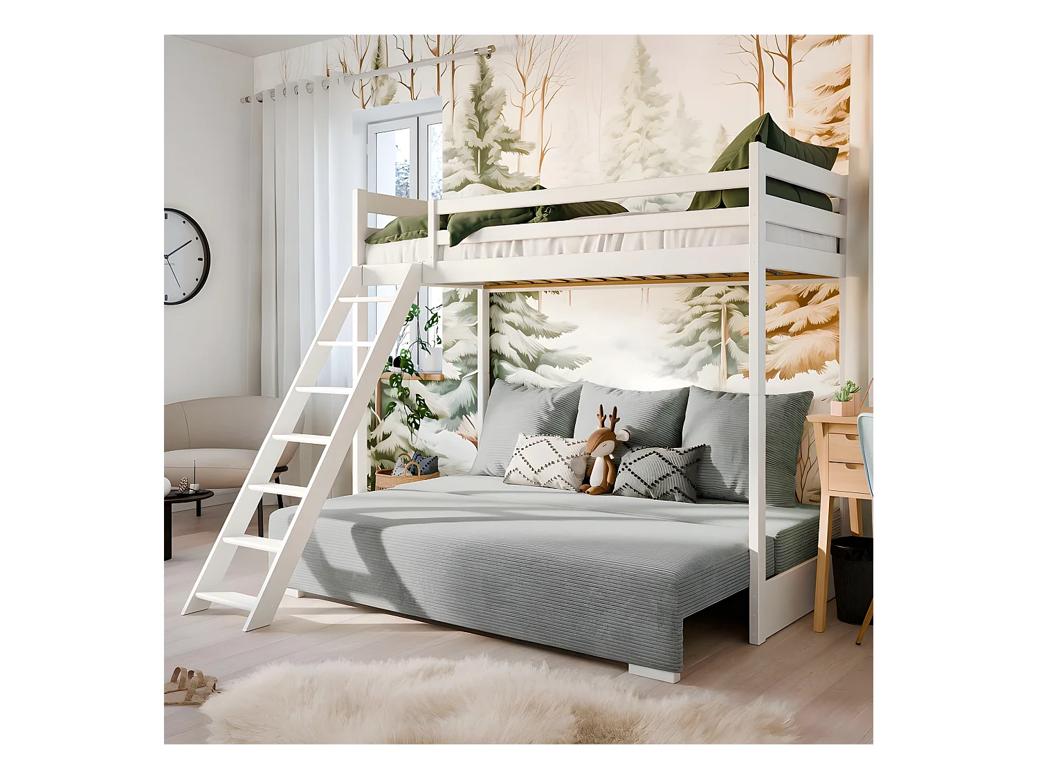 Beliche-sofá madeira branco 170x208x96/140cm