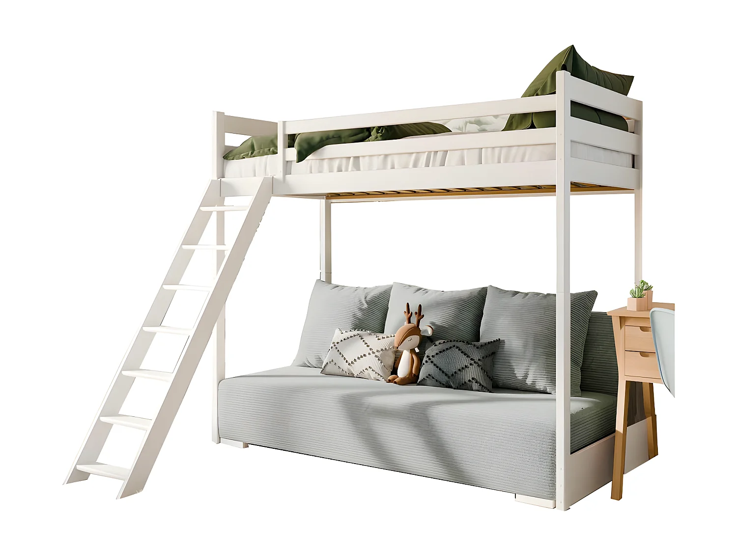 Beliche-sofá madeira branco 170x208x96/140cm