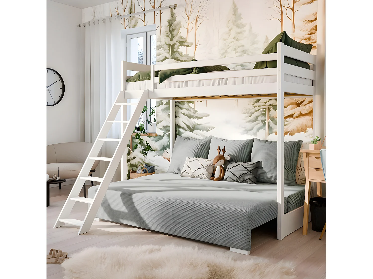 Beliche-sofá madeira branco 170x208x96/140cm