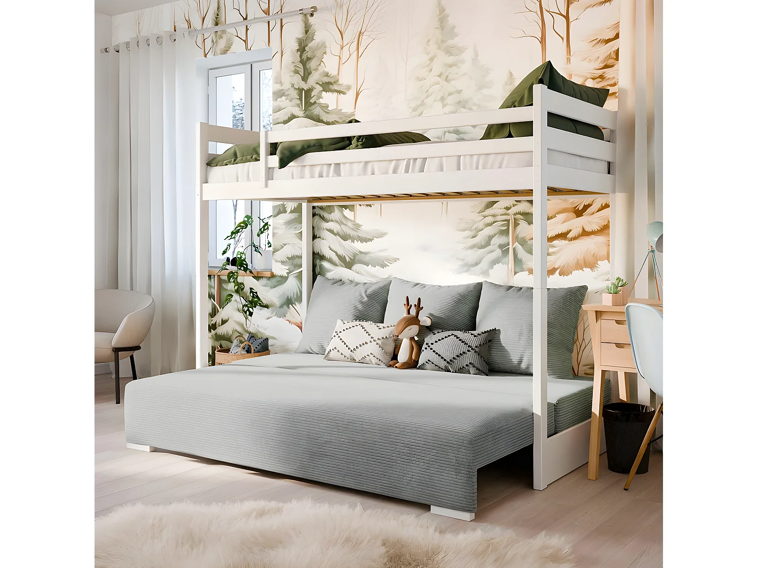 Beliche-sofá madeira branco 170x208x96/140cm