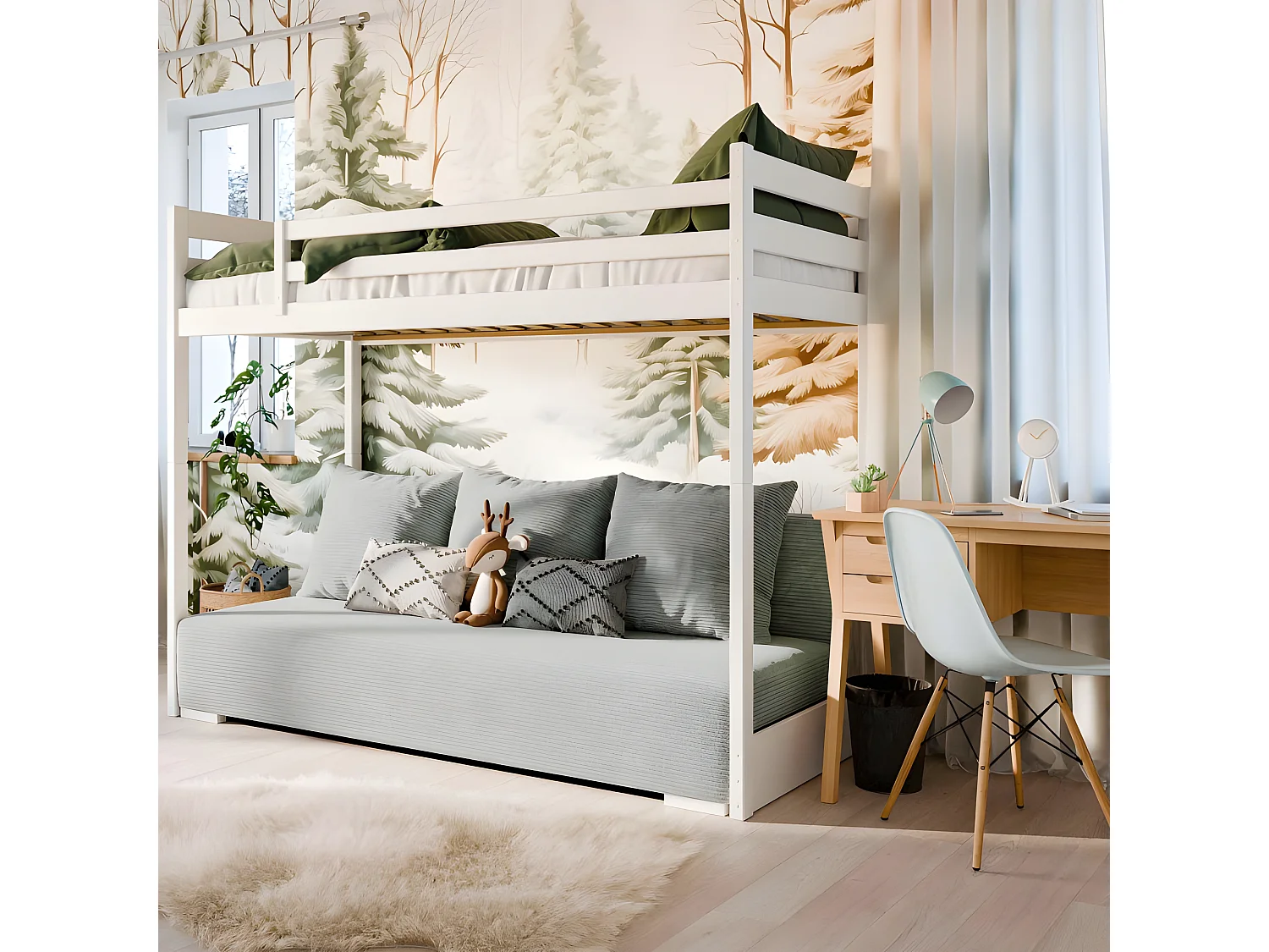 Beliche-sofá madeira branco 170x208x96/140cm