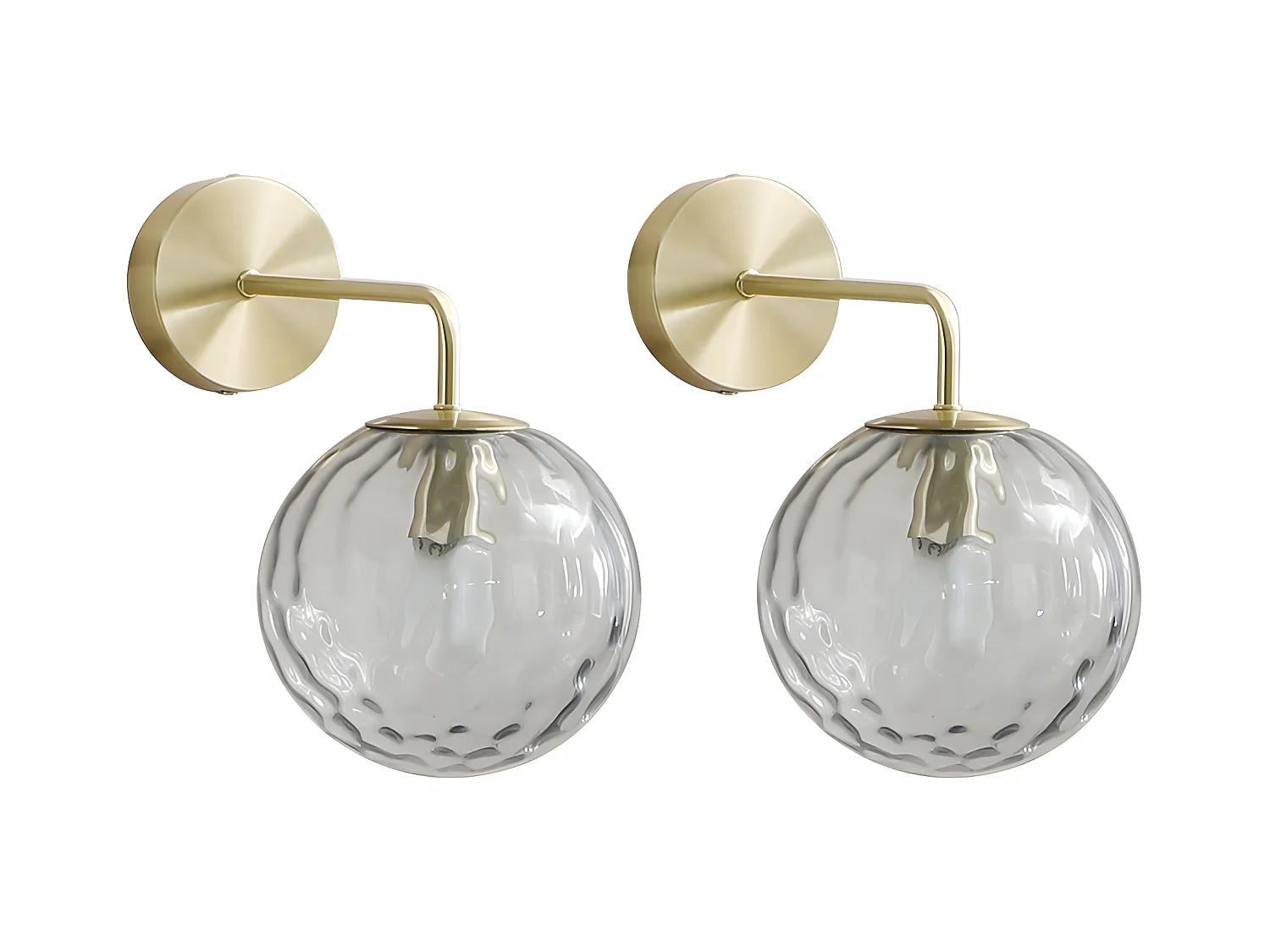 Conjunto de 2 apliques de pared de metal y vidrio ahumado - Ancho 32 x Alt. 32 x Prof. 20 cm - Dorado - SUSANNE