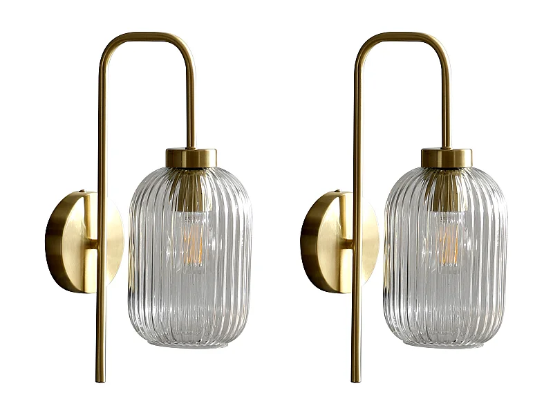 Conjunto de 2 apliques de pared vintage de metal y vidrio - L. 25 x An. 14 x Al. 41 cm - Dorado - LOUXOR