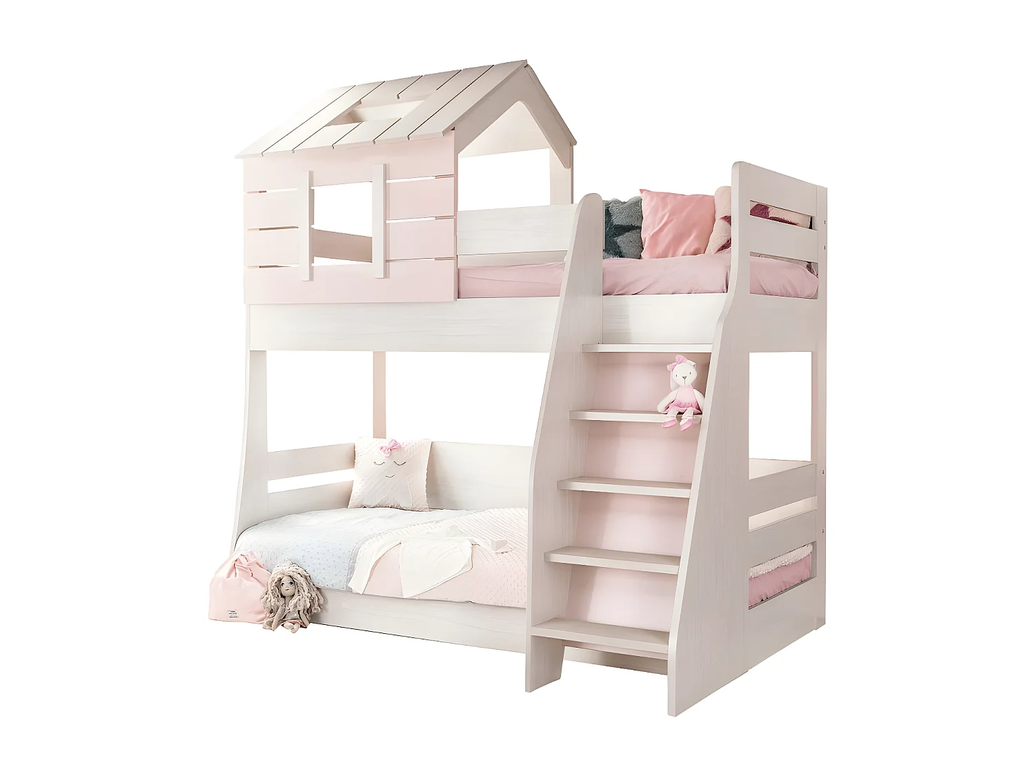 Litera Casita escalera derecha aglomerado rosa 90/100x200cm