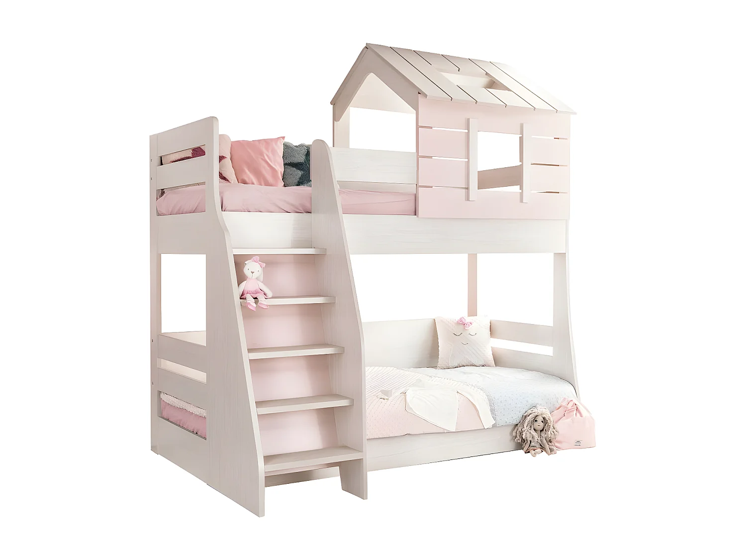 Litera Casita escalera derecha aglomerado rosa 90/100x200cm