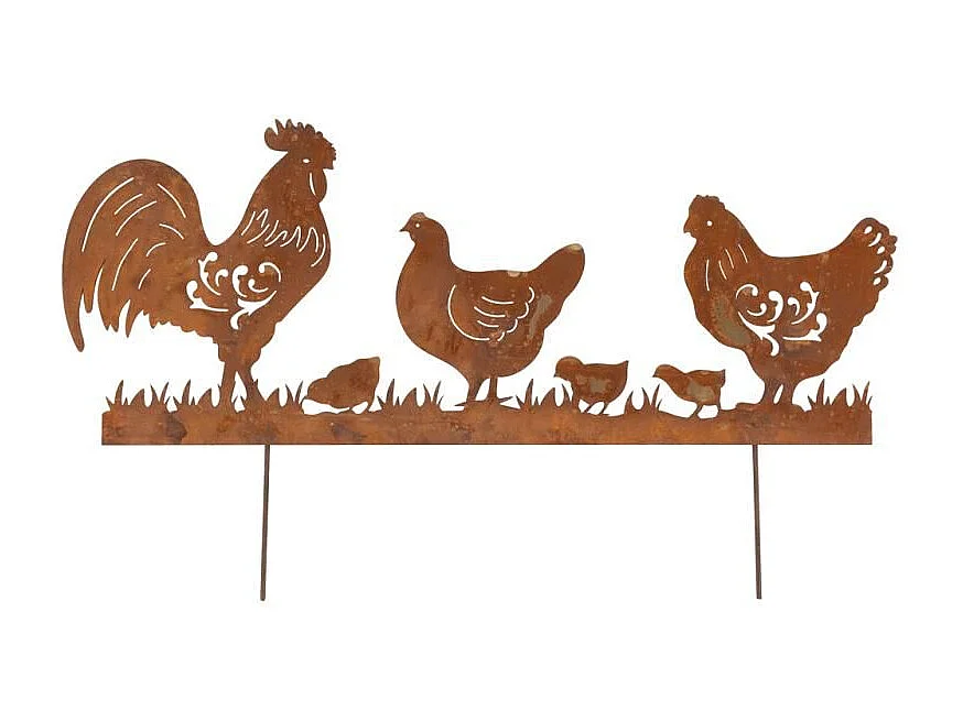 Décor de jardin Poules et Coq en métal vieilli