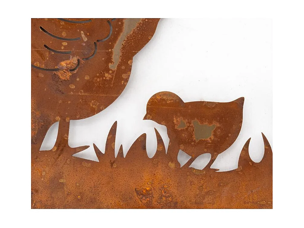 Décor de jardin Poules et Coq en métal vieilli