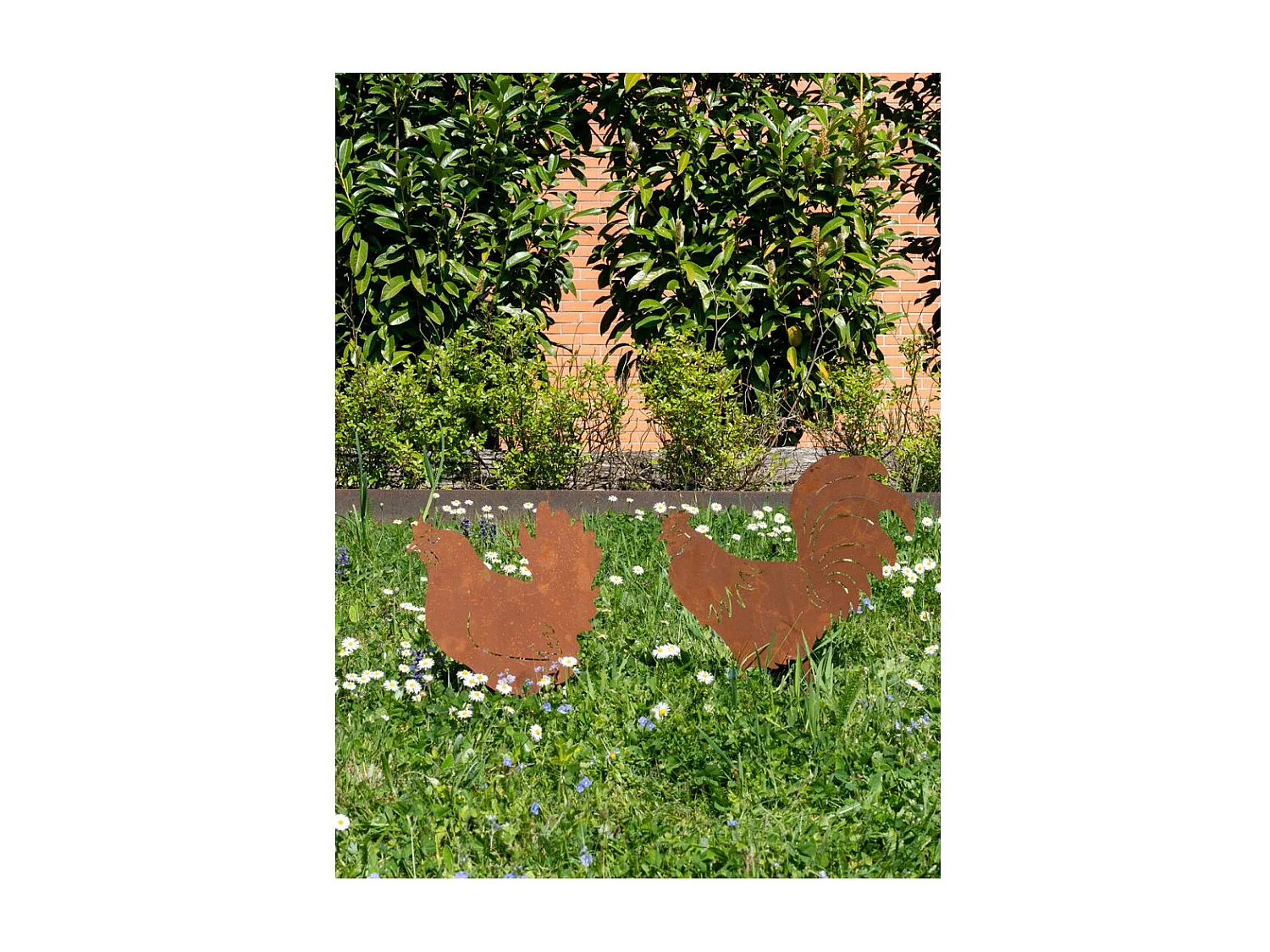 Décors de jardin en métal poule + coq (lot de 2)