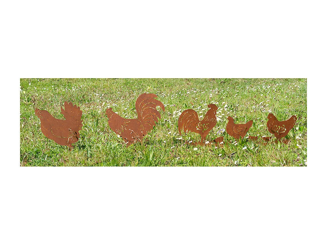 Décors de jardin en métal poule + coq (lot de 2)