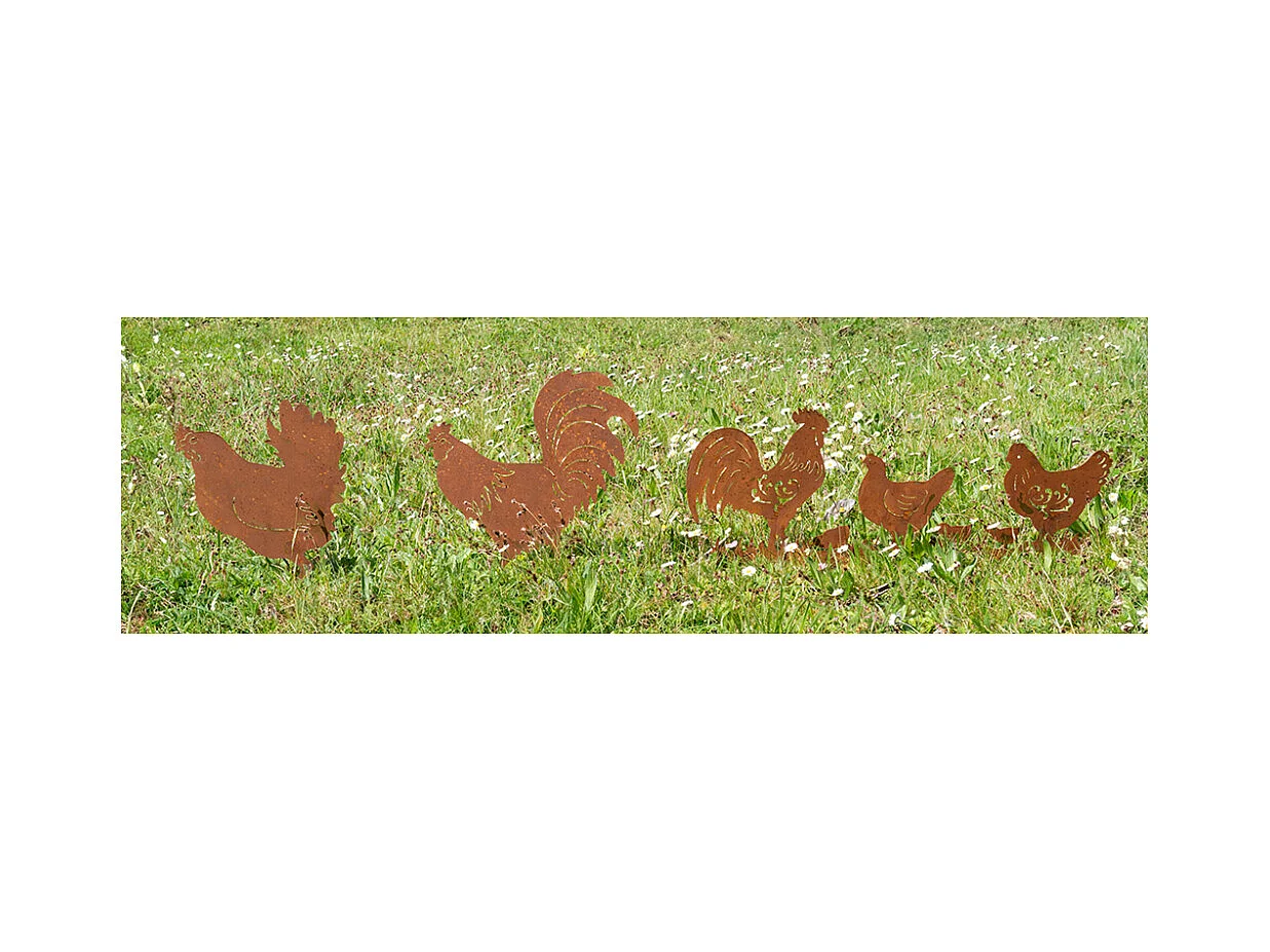Décors de jardin en métal poule + coq (lot de 2)