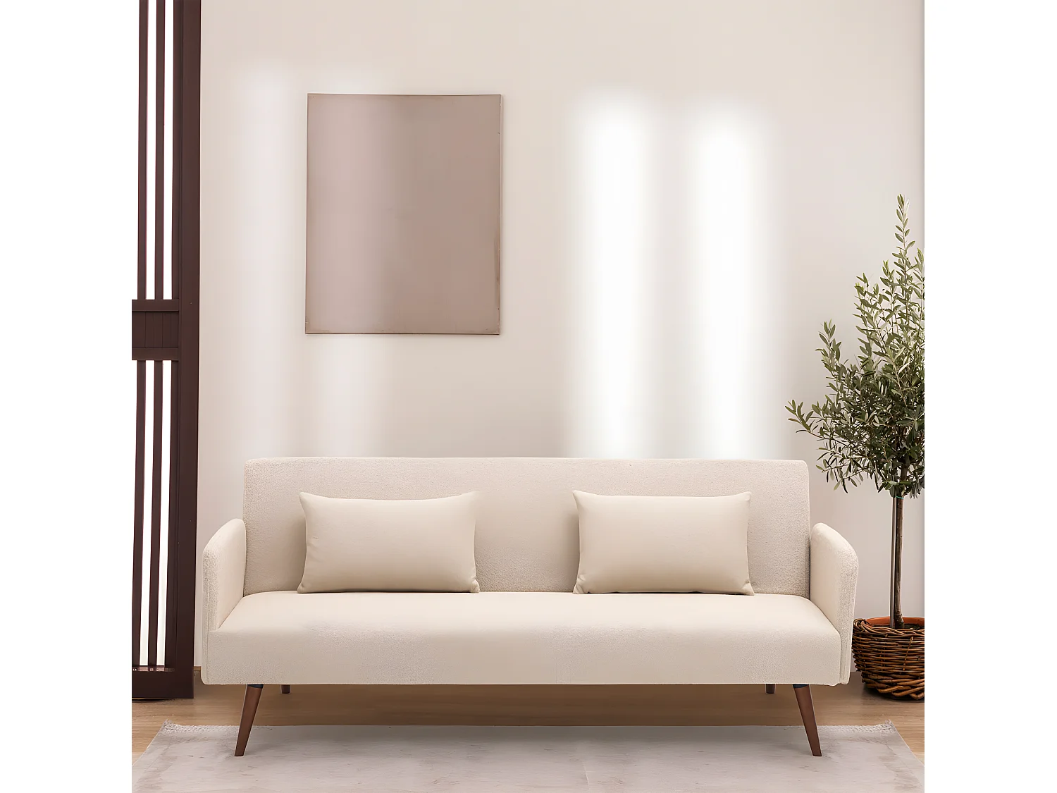 Nielson - Canapé convertible 3 places en tissu bouclette - Écru