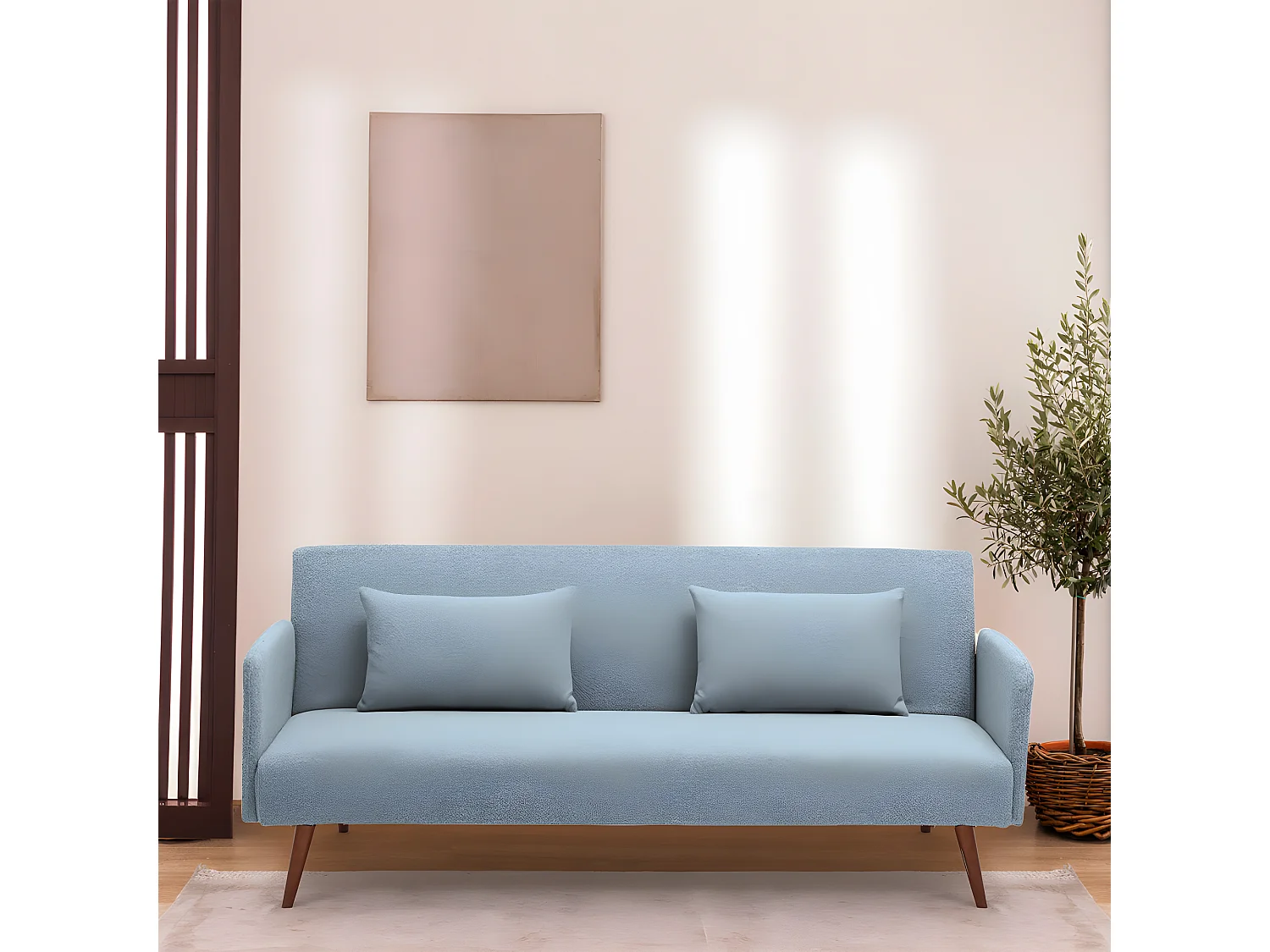 Nielson - Canapé convertible 3 places en tissu bouclette - Bleu aqua