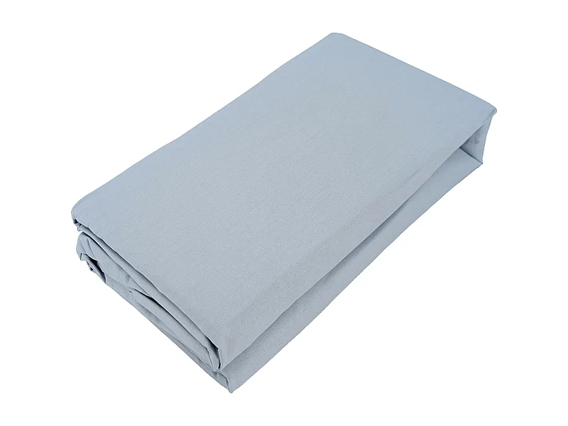 Drap housse uni 180x200 cm bonnet 35 cm percale de coton MANOIR bleu Glacier