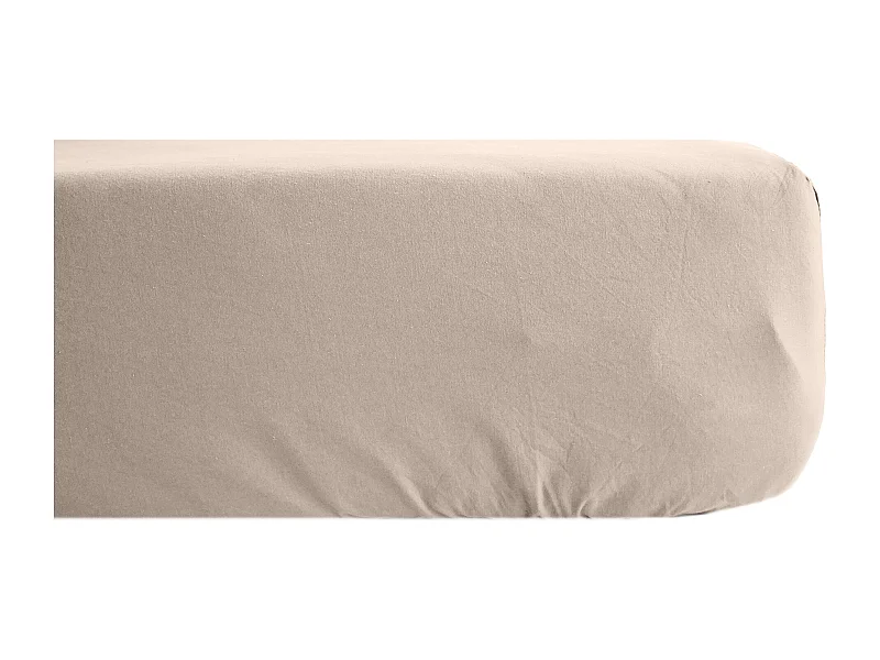 Drap housse uni 160x200 cm bonnet 35 cm percale de coton MANOIR beige Lin