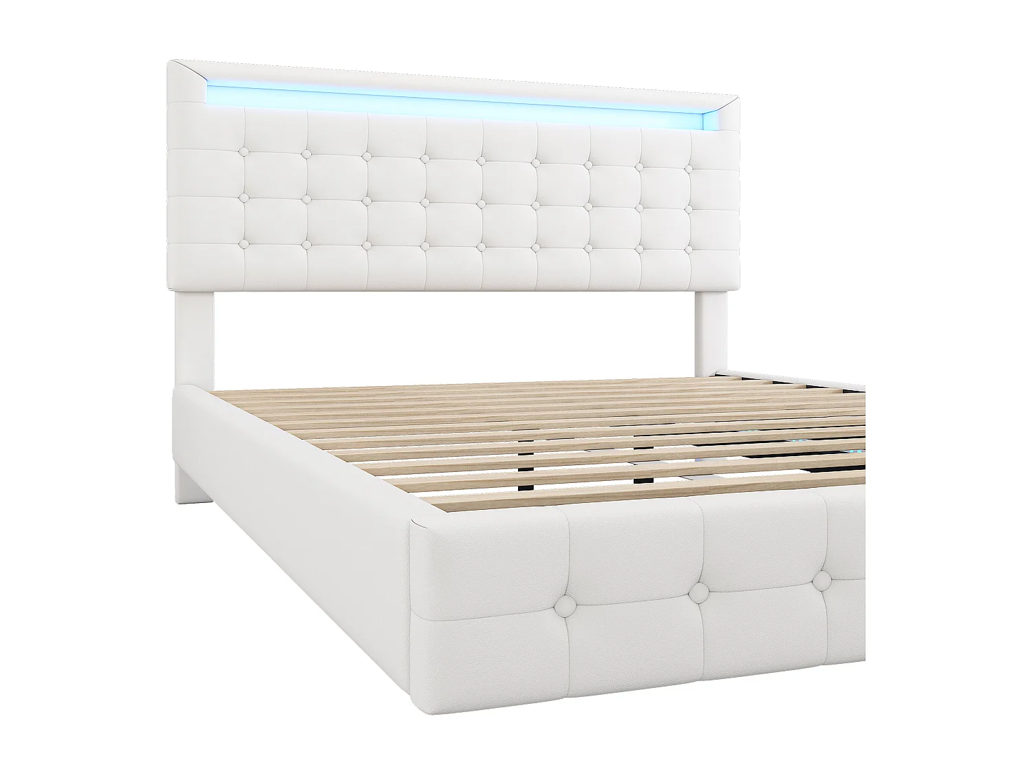Cama de adulto 140x200cm - com LED e controle remoto - em imitação de couro - Branco