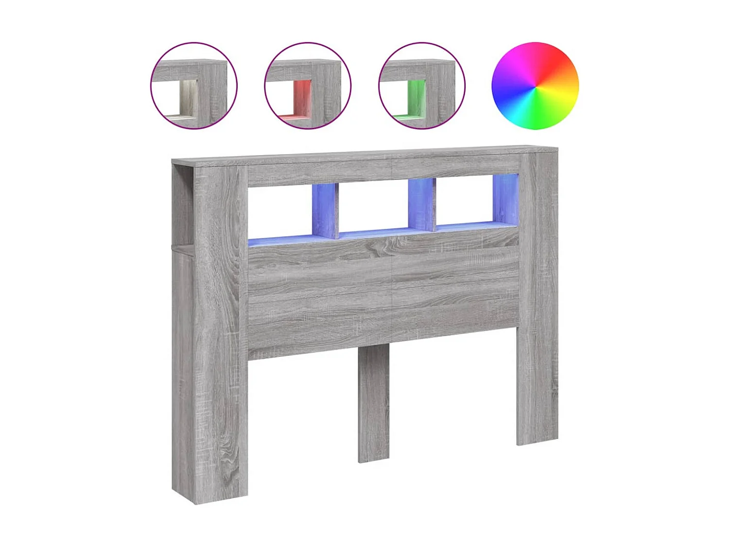 Hoofdeinde met LED 140x18,5x103,5 cm bewerkt hout grijs sonoma