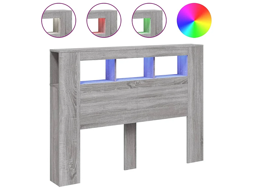 Cabeceira c/ LEDs 140x18,5x103,5 cm sonoma cinzento