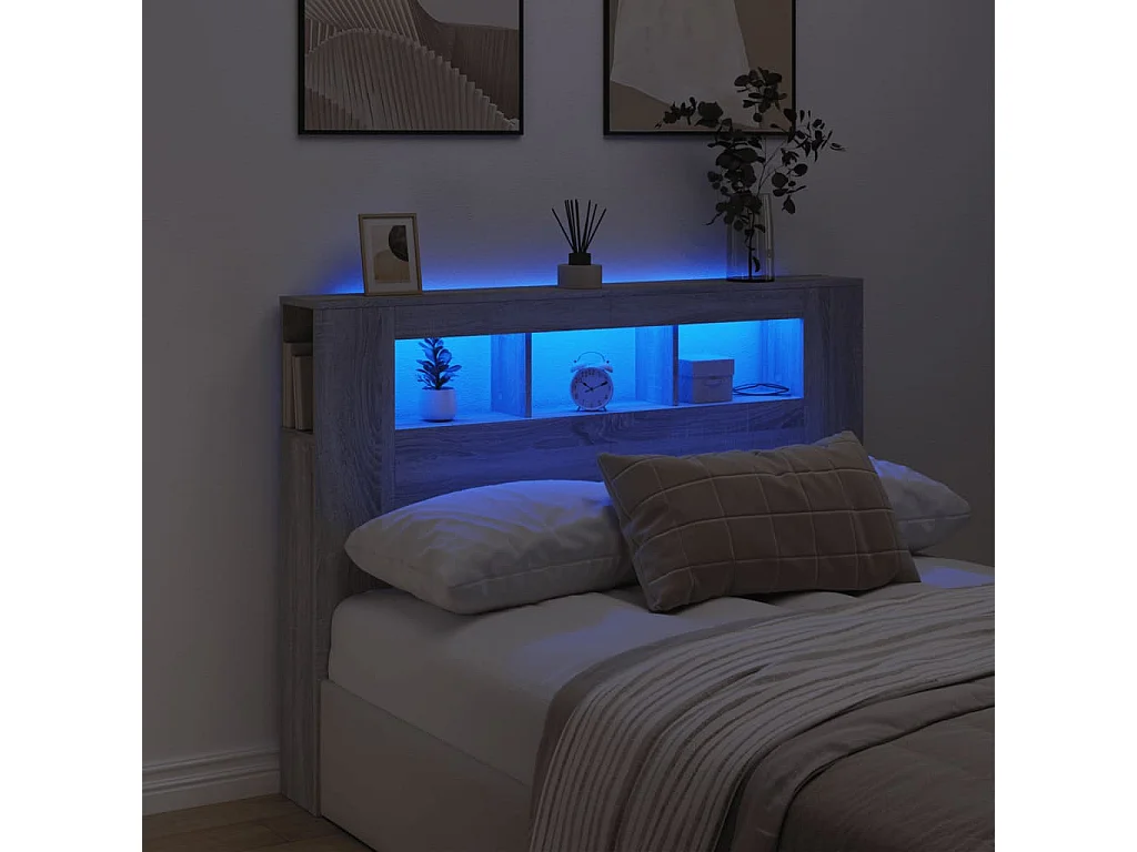 Cabeceira c/ LEDs 140x18,5x103,5 cm sonoma cinzento