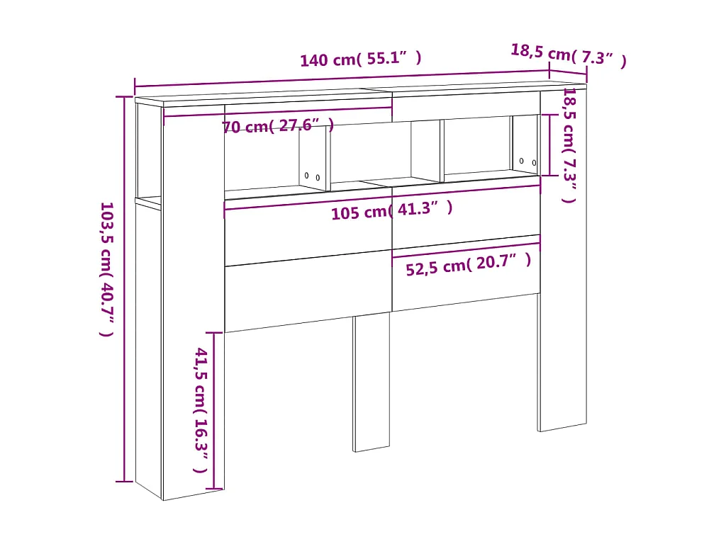 Cabeceira c/ LEDs 140x18,5x103,5 cm sonoma cinzento