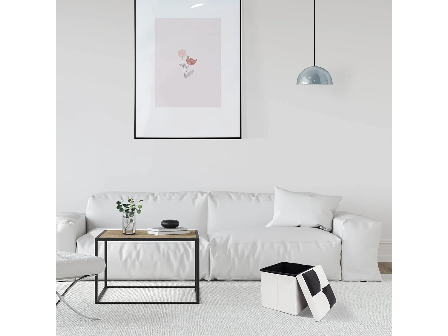 Mobili Rebecca Puff Contenitore Nero Bianco Imbottito Moderno 30x30x30