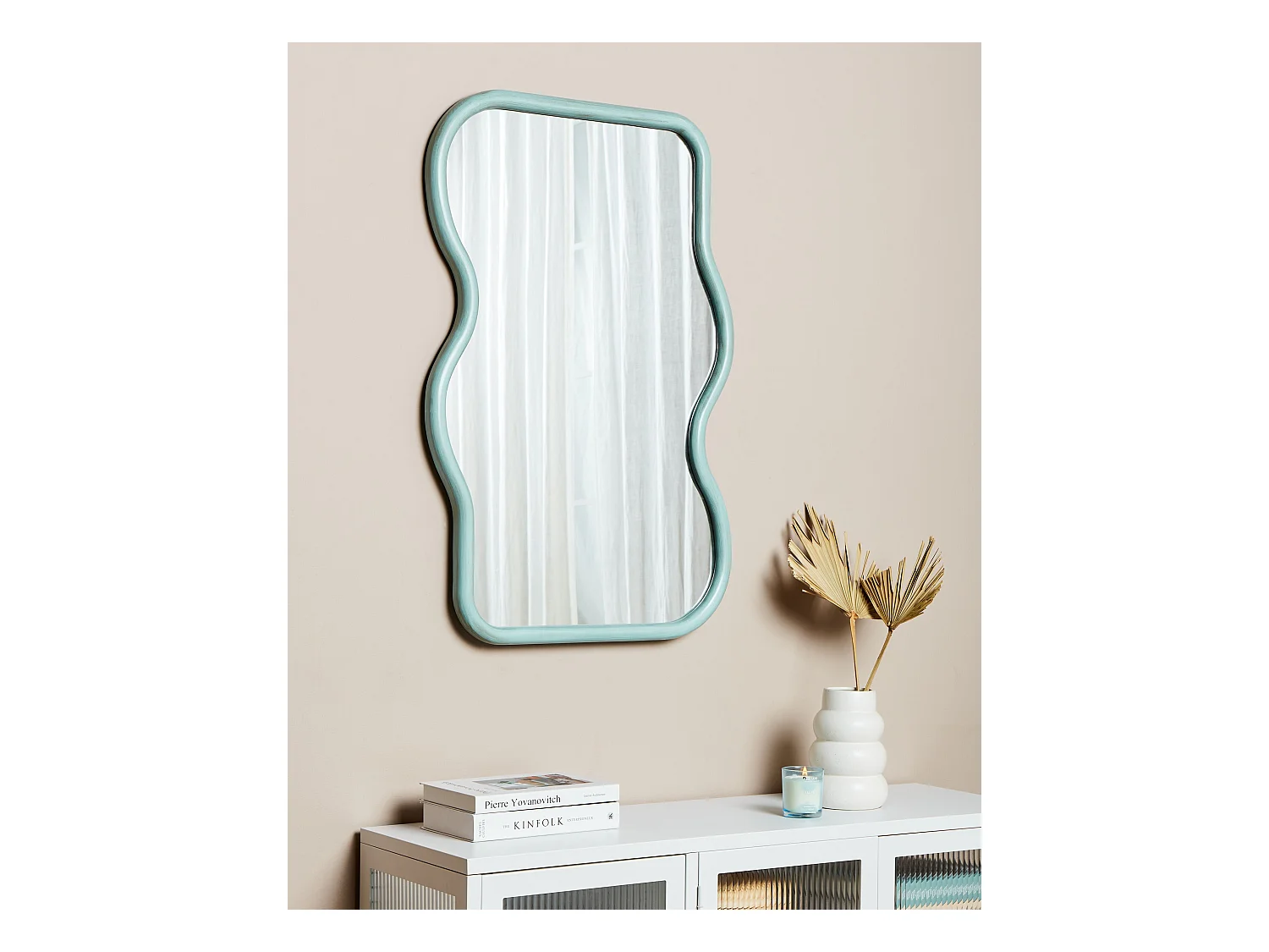 Wandspiegel RONNET 60 cm 90 cm Holz Hellblau