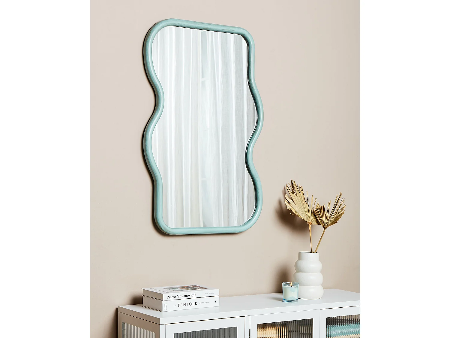 Wandspiegel RONNET 60 cm 90 cm Holz Hellblau