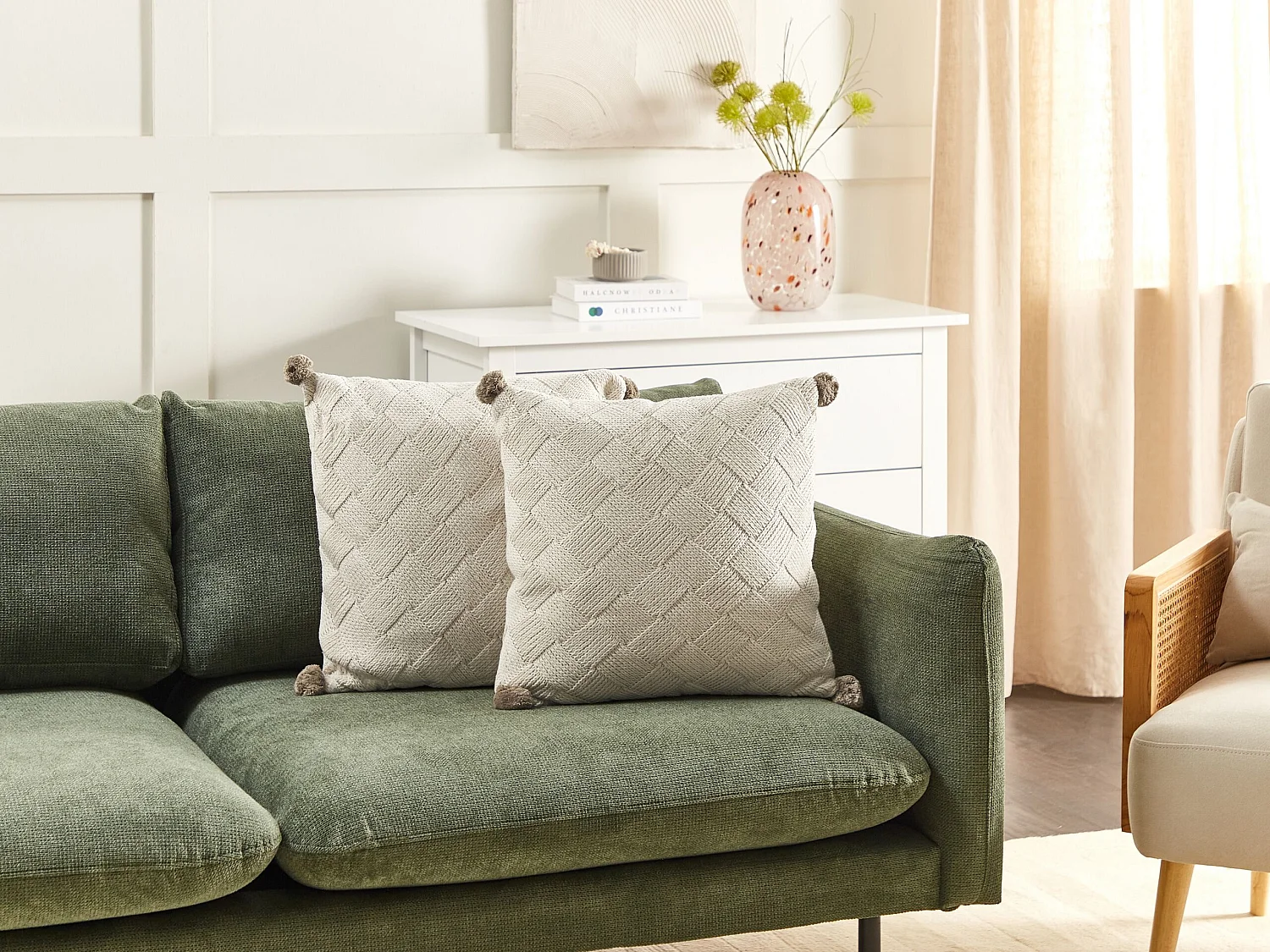 Conjunto de 2 almofadas decorativas OBERONIA Algodão 45 x 45 cm Creme Sólido