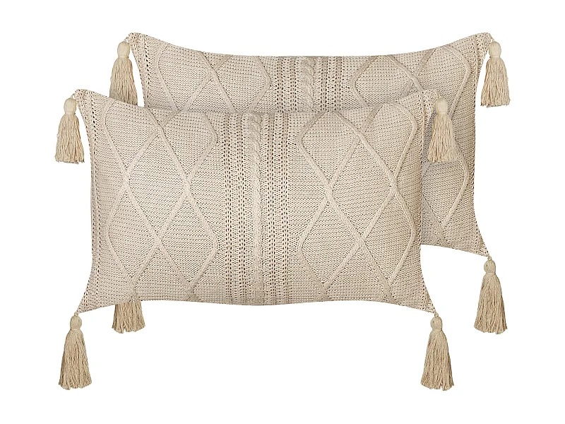 Lot de 2 coussins décoratifs CAESIA Coton 30 x 50 cm Beige Unicolore