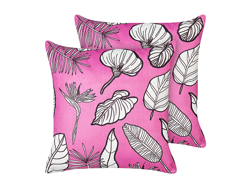 Set van 2 decoratieve kussens MALVA Fluweel 45 x 45 cm Roze Bloempatroon