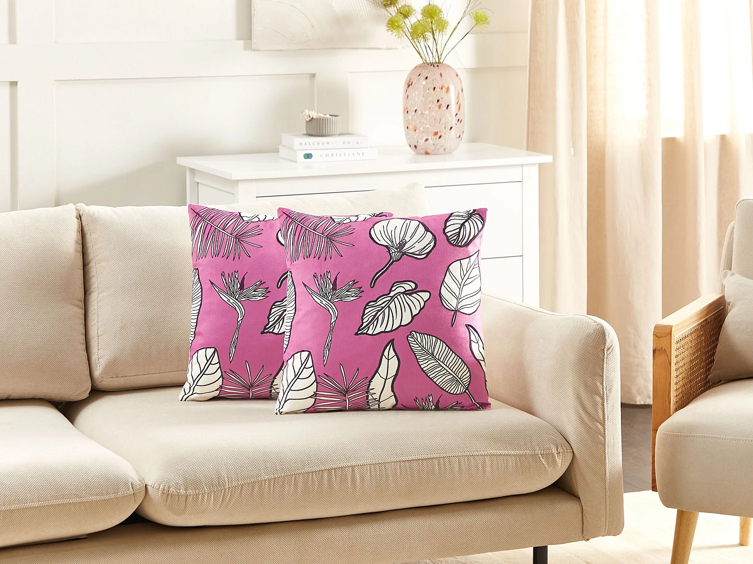 Set van 2 decoratieve kussens MALVA Fluweel 45 x 45 cm Roze Bloempatroon