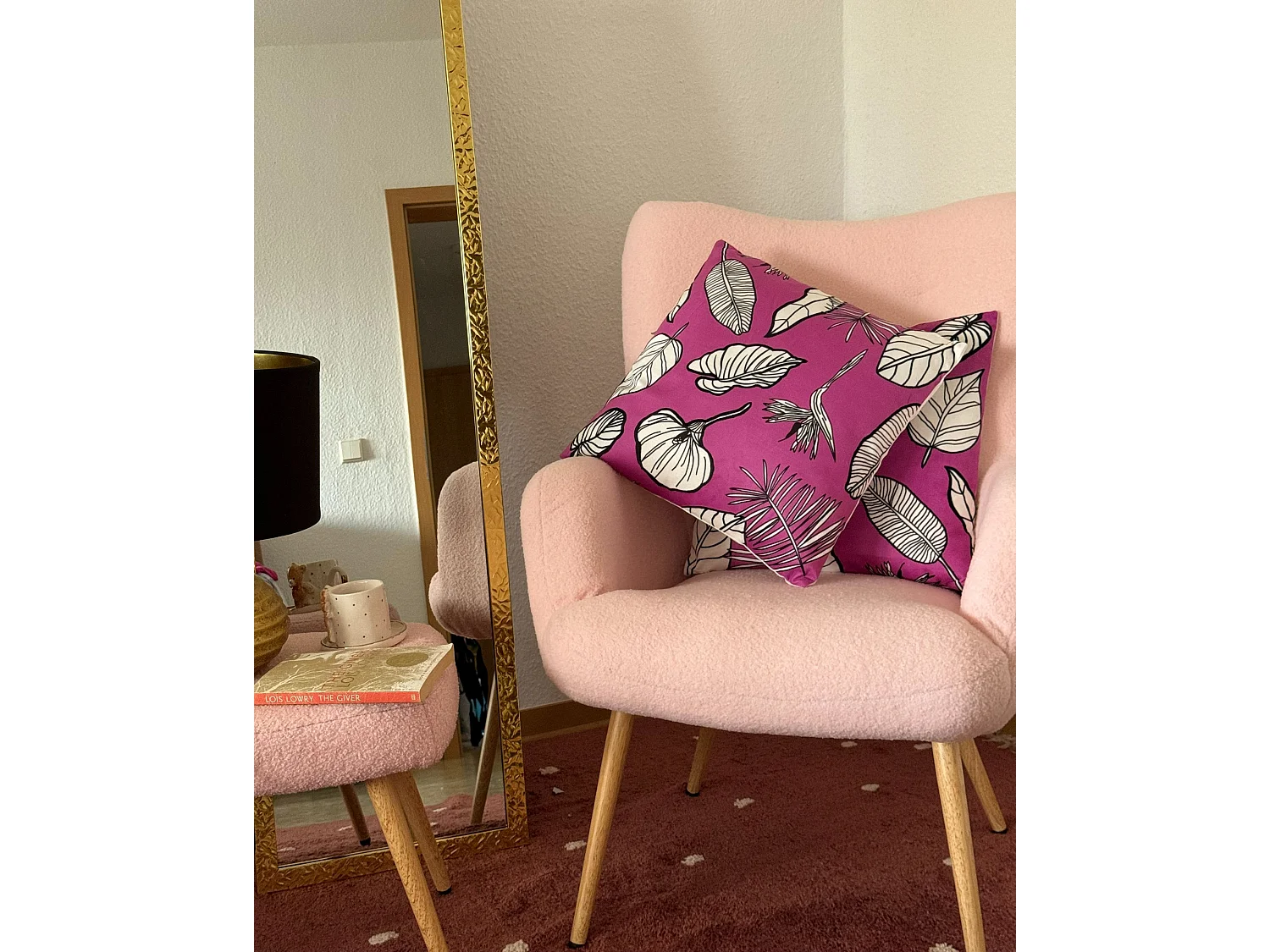 Dekokissen 2er Set MALVA Samtstoff 45 x 45 cm Rosa Blumenmuster