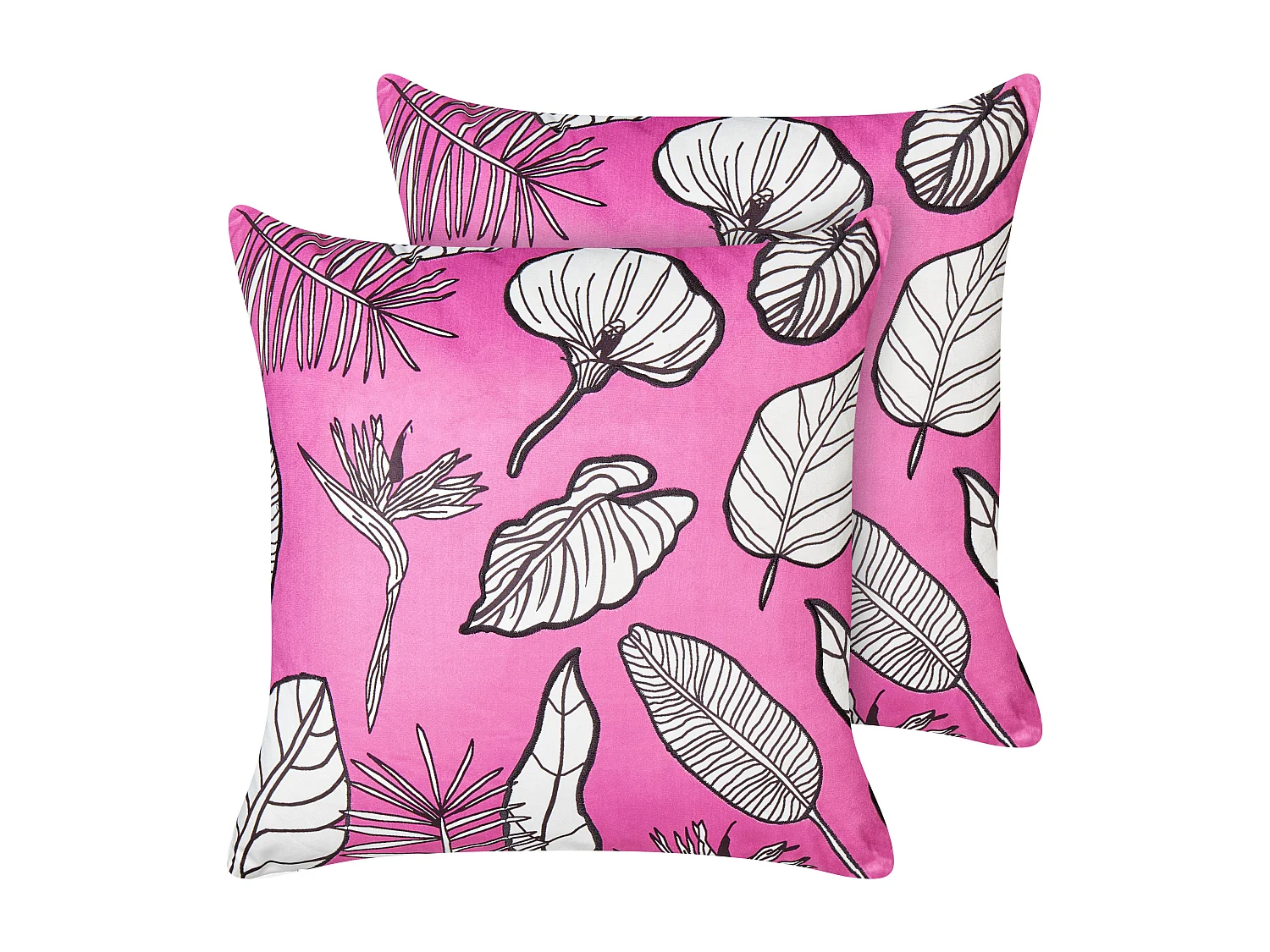 Dekokissen 2er Set Samtstoff rosa Blattmuster 45 x 45 cm mit Füllung Malva