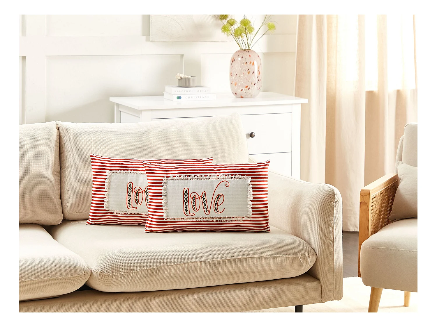 Dekokissen 2er Set ALSINE Baumwolle 30 x 50 cm Rot Streifenmuster