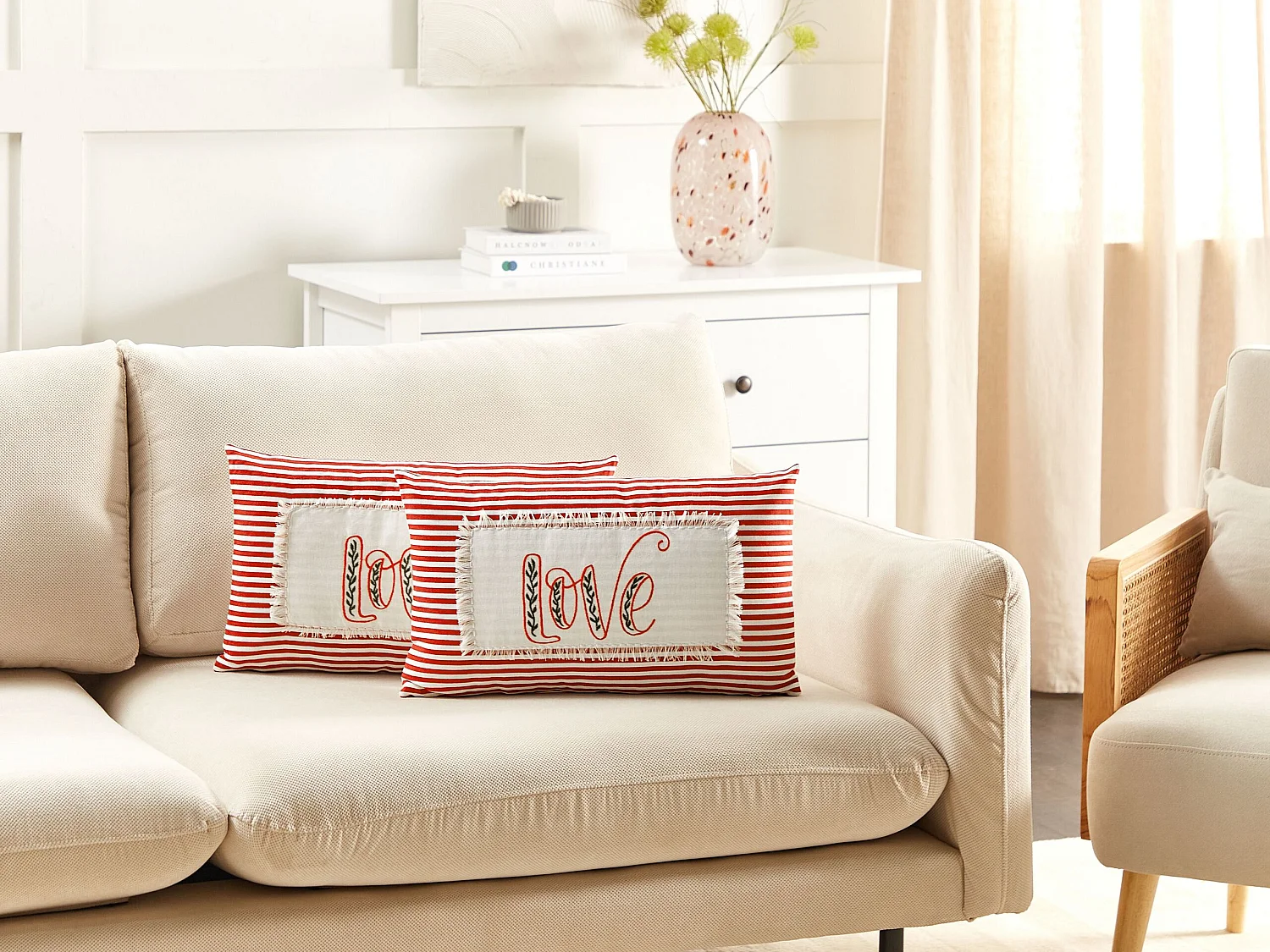 Set van 2 decoratieve kussens ALSINE Katoen 30 x 50 cm Rood Gestreept