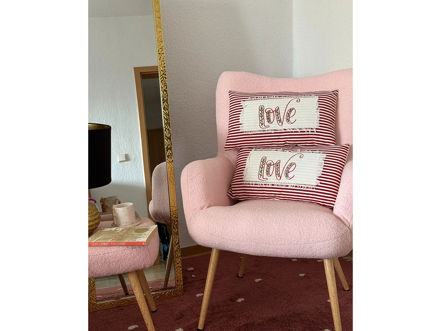 Lot de 2 coussins décoratifs ALSINE Coton 30 x 50 cm Rouge À rayure